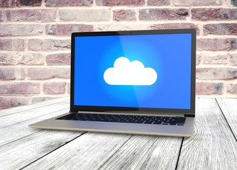 3D Blue Online Cloud Laptop. Share Business Network Concept Illu