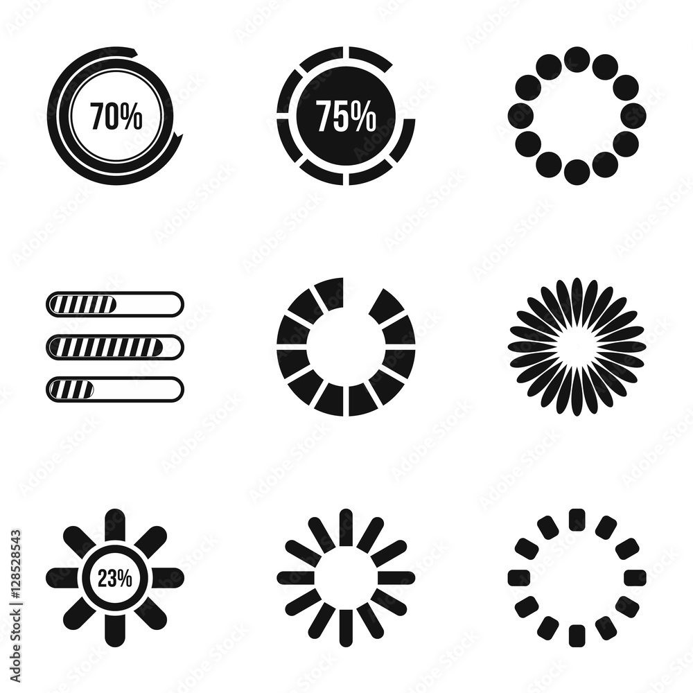 Poster loading and waiting icons set. simple illustration of 9 loading and waiting vector icons for web