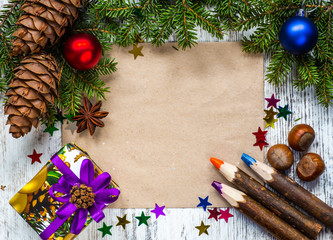 Christmas decoration over wooden background.