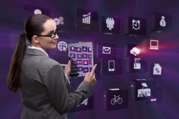 Woman with tablet in social networks concept