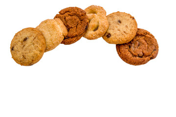 handmade butter cookies , row cookies on white background.