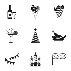 Holiday birthday icons set. Simple illustration of 9 holiday birthday vector icons for web