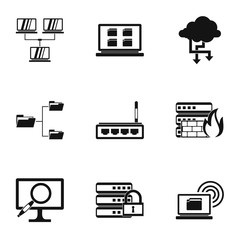 Computer setup icons set. Simple illustration of 9 computer setup vector icons for web