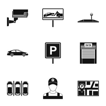 Parking icons set. Simple illustration of 9 parking vector icons for web
