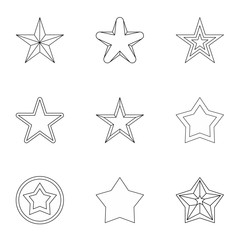 Five-pointed star icons set. Outline illustration of 9 five-pointed star vector icons for web