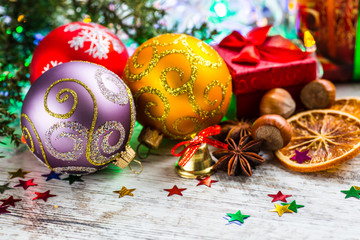 Christmas decoration over wooden background.