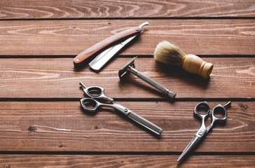 Tools for cutting beard barbershop top view