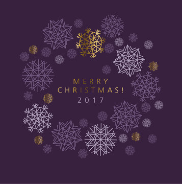 Classic Christmas snowflakes elegant card or header. Violet purp