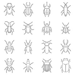 Bugs icons set. Outline illustration of 16 bugs vector icons for web