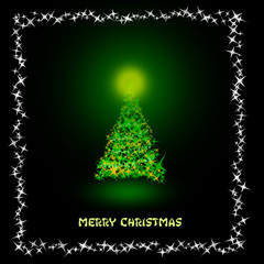 Christmas tree made of colorful stars and decorated with light on top