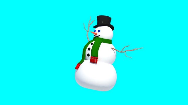 A snowman is dancing and gesturing. Isolated. UHD - 4K. 3D-Rendering