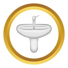 Ceramic sink vector icon in golden circle, cartoon style isolated on white background