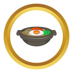 Bibimbap korean dish vector icon in golden circle, cartoon style isolated on white background