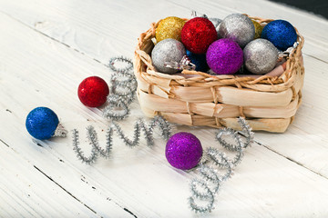 Wattled basket with Christmas decorations