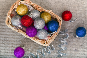 Wattled basket with Christmas decorations
