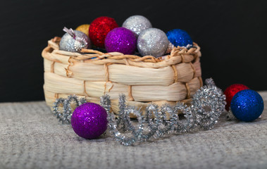 Wattled basket with Christmas decorations