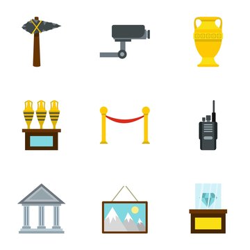 Going to museum icons set. Flat illustration of 9 going to museum vector icons for web