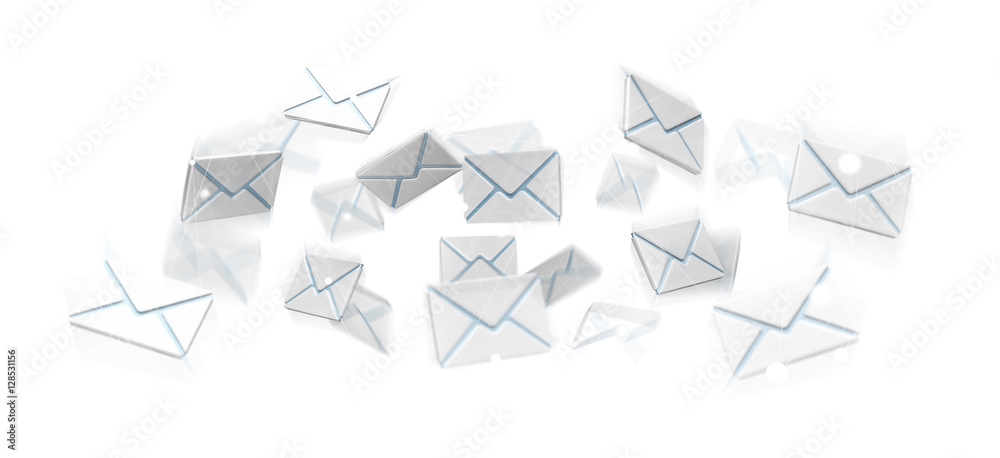 Aufkleber 3d rendering flying email icon and web flying
