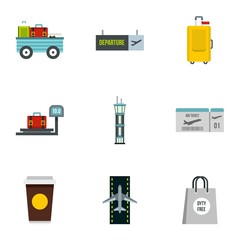 Airport icons set. Flat illustration of 9 airport vector icons for web