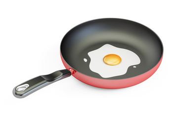 frypan with fried egg closeup, 3D rendering