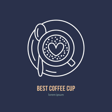 Vector line icon of coffee cup. Coffee shop linear logo. Outline symbol of espresso, cappuccino, americano for cafe, bar, restaurant logotype