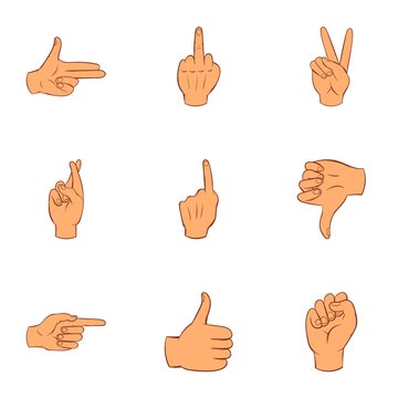 Fingers icons set. Cartoon illustration of 9 fingers vector icons for web