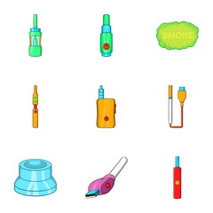 Electronic smoking cigarette icons set. Cartoon illustration of 9 electronic smoking cigarette vector icons for web