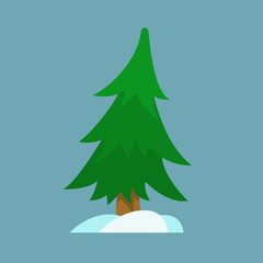Christmas tree and snow in simple flat style