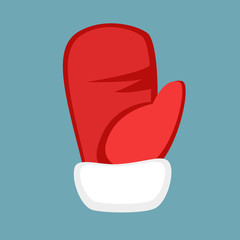 Santa claus red mitten icon isolated on grey. Flat cartoon illustration of red glove for modern design in simple style