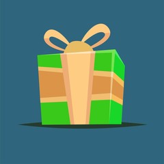 Green gift for New Year of Christmas celebration. Vector flat icon design