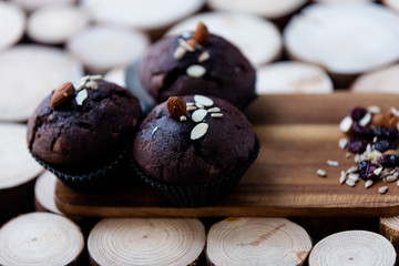 chocolate muffin on a table