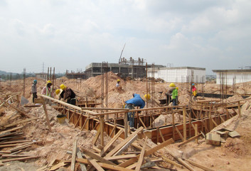 MALACCA, MALAYSIA -NOVEMBER 20, 2016: Ground beam at the construction site at Malacca, Malaysia...