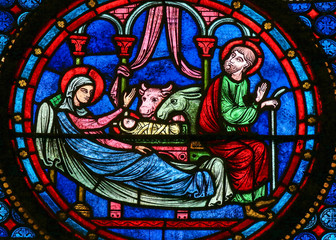 Stained Glass - Nativity Scene at Christmas