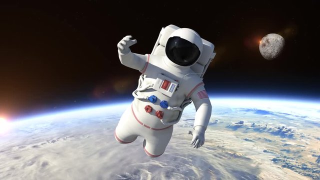 Astronaut Flying Over The Planet Earth - Close Up