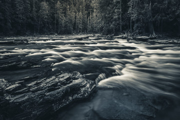 Black and white flowing river.