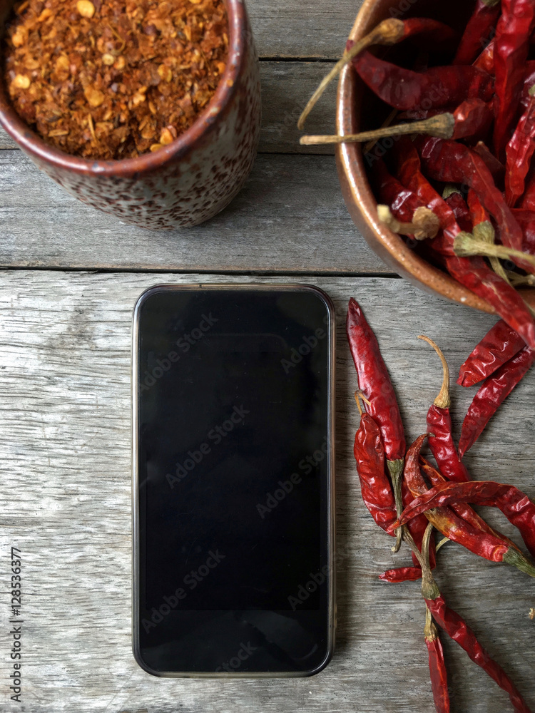 Sticker chili powder with smart phone