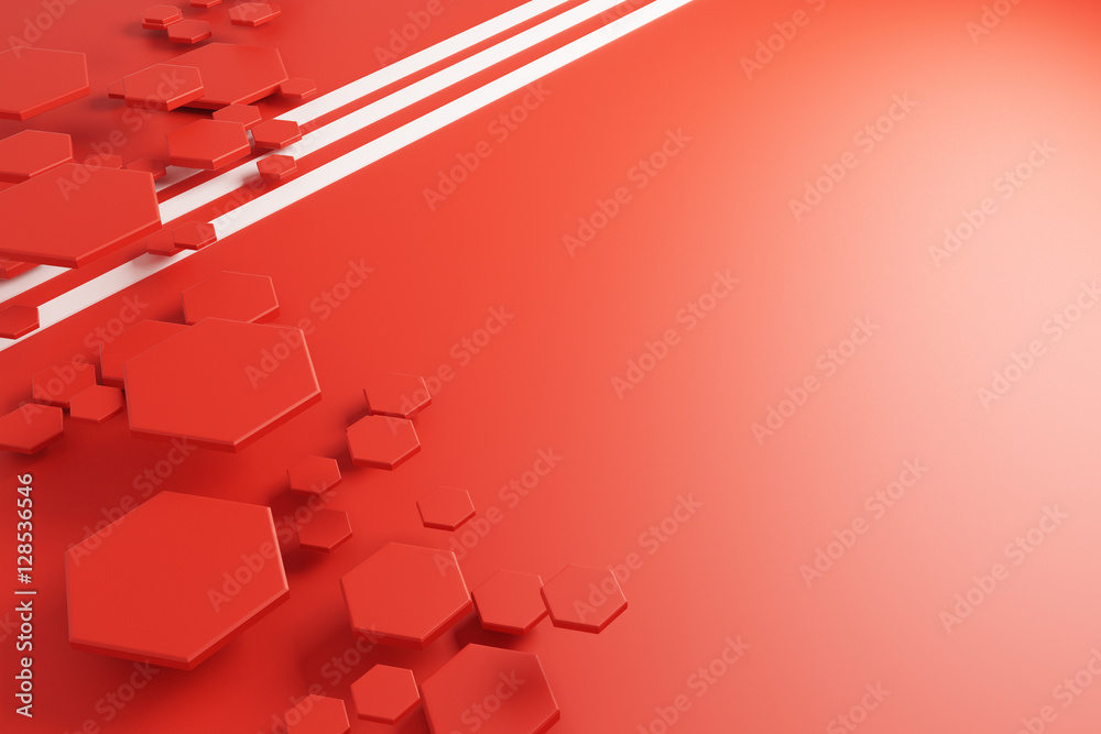 Poster red honeycomb pattern and white lines