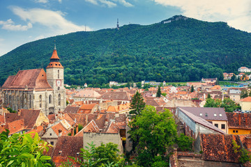 Aerial view of the Old Town, Brasov, Transylvania, Romania