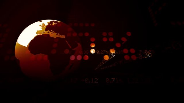 3d stock market animation with flying globe