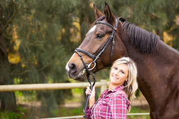 Beautiful elegance back woman cowgirl, riding a horse wearing bl