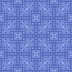 Blue Ornamental Seamless Line Pattern. Endless Texture. Oriental Geometric Ornament