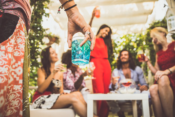 Friends making party in a lounge bar