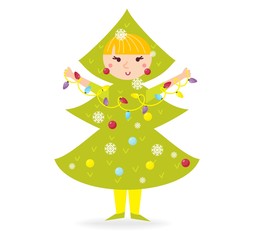 Cute kid wearing Christmas costume vector.