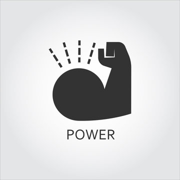 Flat black vector icon power as muscle hand