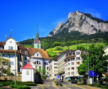 Schwyz town in Alps mountains, Central Switerland
