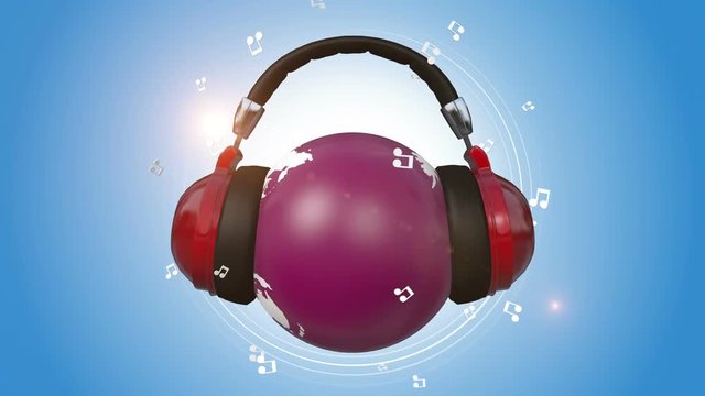 Earth Listening Music With Red Headphones