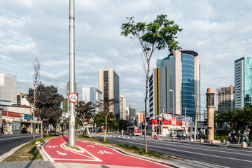 Bike Path in the Streets of Sao Paulo, Brazil (Brasil) - 128540533