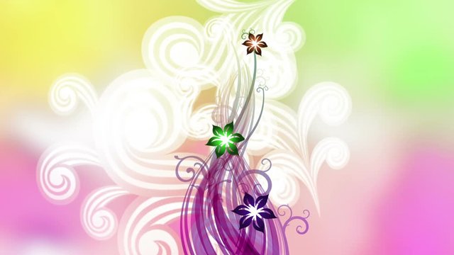 Growing colorful floral ornament background animation