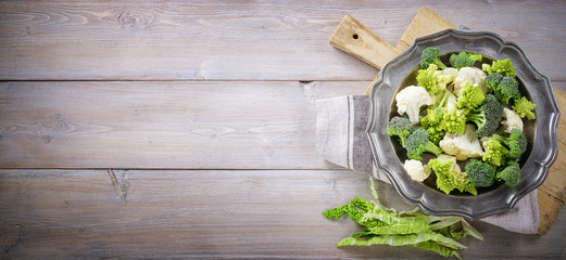 Cauliflower, savoy cabbage, romanesco broccoli and sicilian broccoli