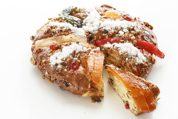 Bolo Rei is a traditional portuguese Christmas cake made with candid fruit.